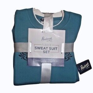 NWT Pembrook Fleece Sweatsuit Set S Small Pants Sweatshirt Crewneck Top Teal New